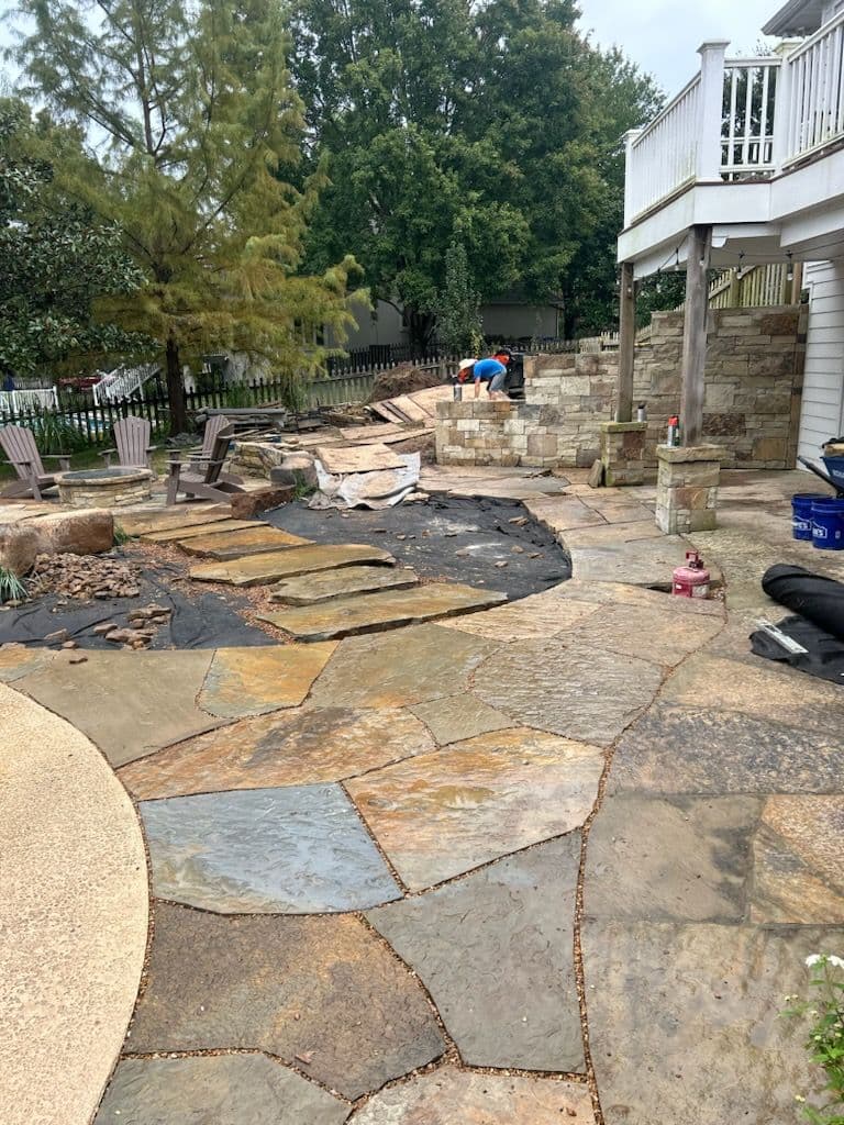 Natural Stone Pathway and Fire Pit Project in NW Arkansas