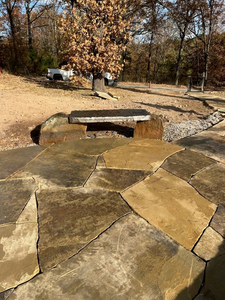Stunning Stone Patio and Bench in Pineville MO