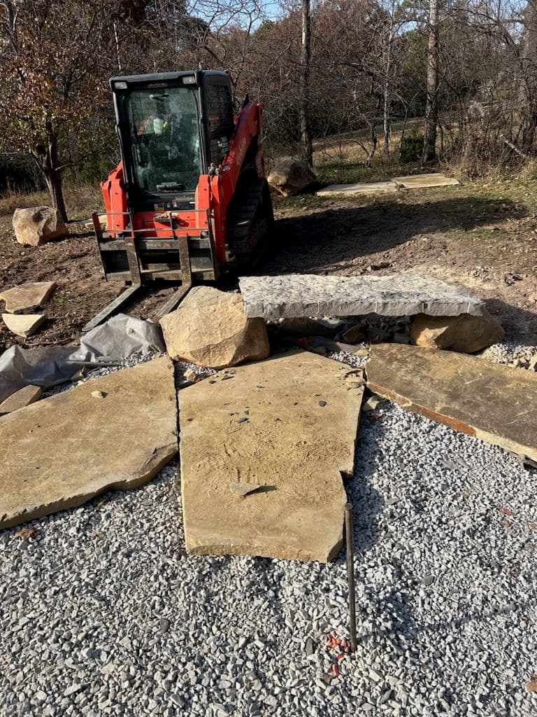 Flagstone Patio and Stone Bench in Pineville, MO
