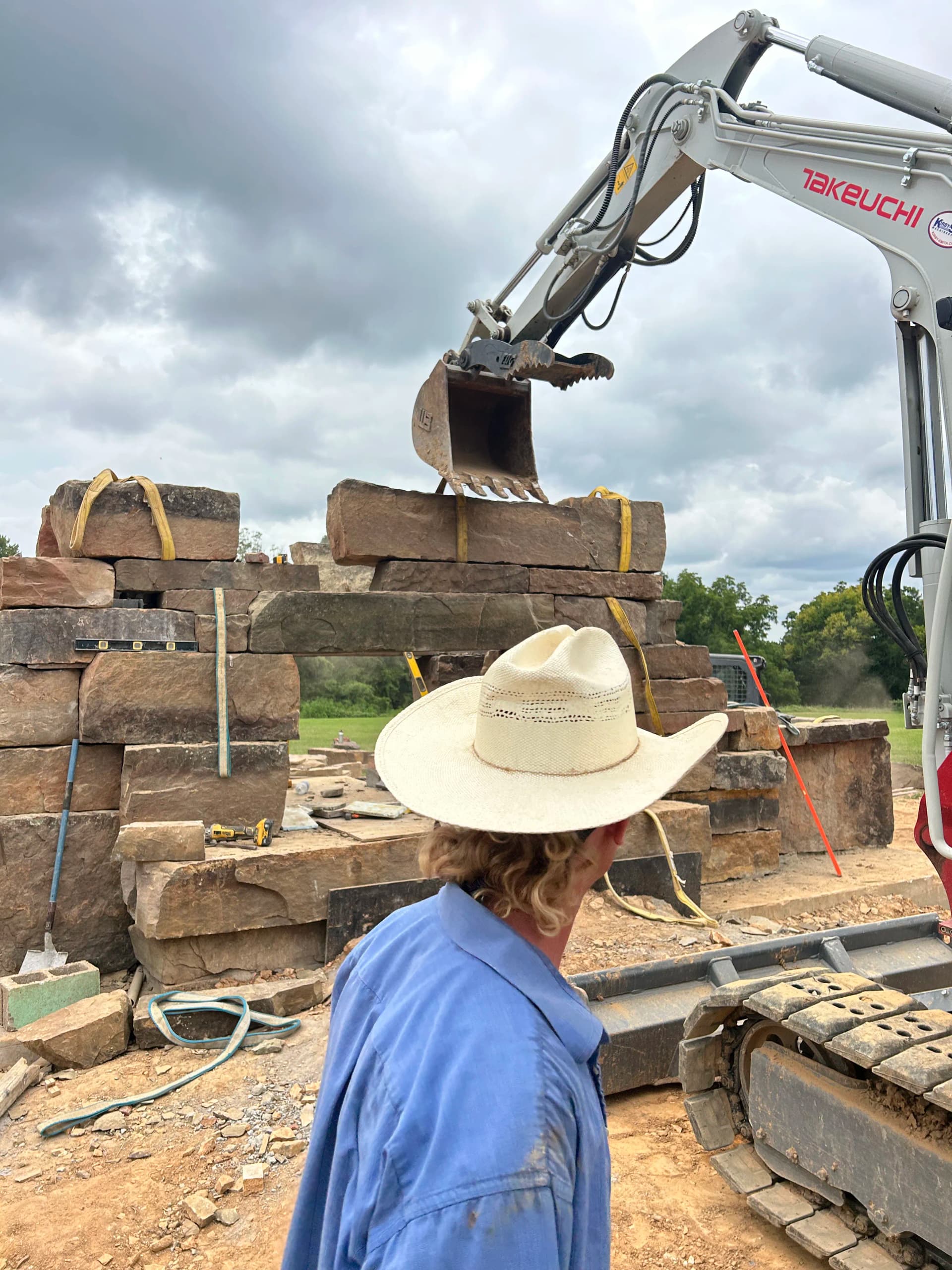 Massive Arkansas Native Sandstone Outdoor Fireplace Build image