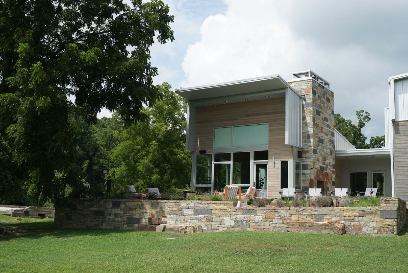 Gallery photos for Sandstone Veneer Retaining Walls and Outdoor Fireplace in Bentonville: Image #1